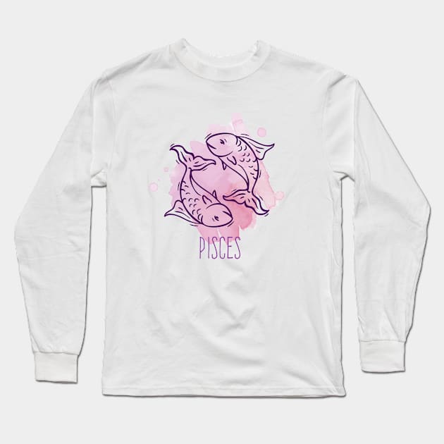 Pisces Zodiac Long Sleeve T-Shirt by Dieowl